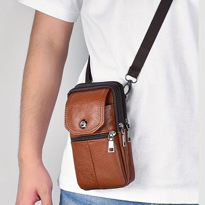 1pc Genuine Leather Men's Waist Bag Functional Zippered Phone Pouch with Adjustable Strap and Spacious Compartments  Top Layer Leather Fanny Pack 