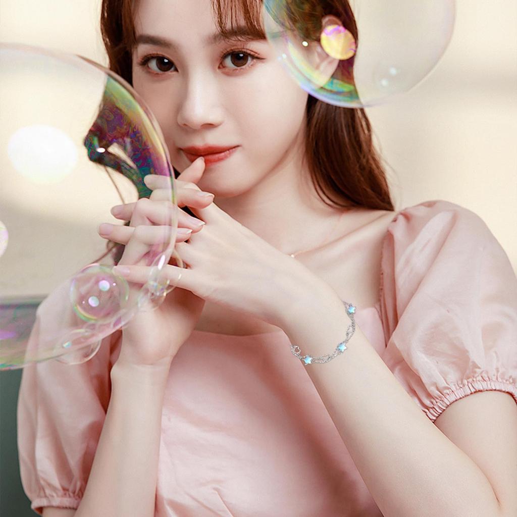 Star Bracelet for 925 Double Platinum Silver New White Gift for Anniversary [StoryMidir] Women, Moonstone, Double, Silver, Hypoallergenic, Women's,