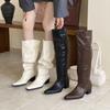 Thick heel pleated stack long tube knight boots women's shoes 2025 European and American autumn and winter new western stack medium tube long boots