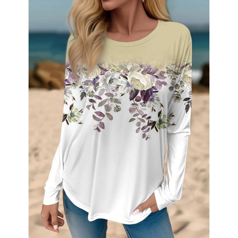 3D Print Floral Graphic Women's T Shirt Spring Autumn Long Sleeve Tops Basic Design Fashion O-Neck Fit Y2K Sweatshirt For Girls