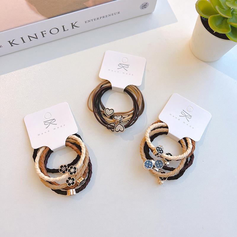 5-Piece High-Elasticity Coffee Hair Ties - Durable Korean Style Ponytail Accessories