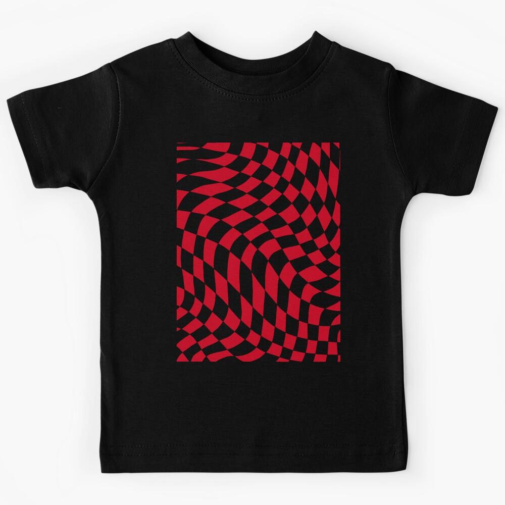 Black and Red Warped Checkerboard Kids T-Shirt 100