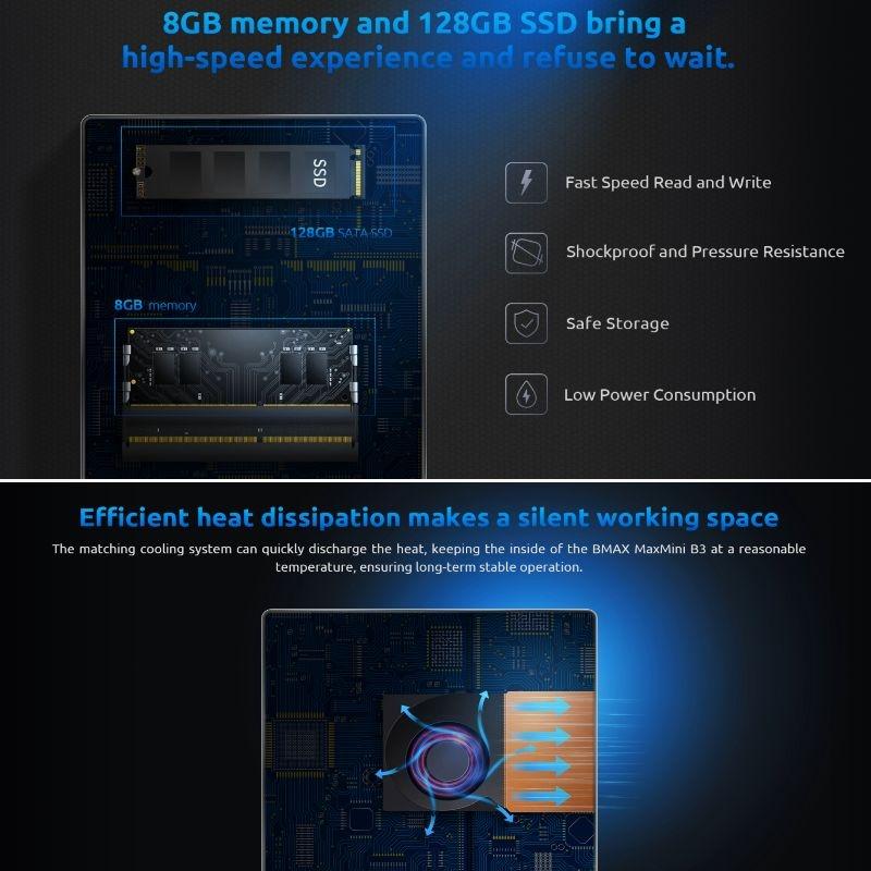 BMAX B3 Mini PC All In One Desktop Intel  Core i3 5005U 8GB LPDDR4 128GB SSD Intel HD Graphics 500