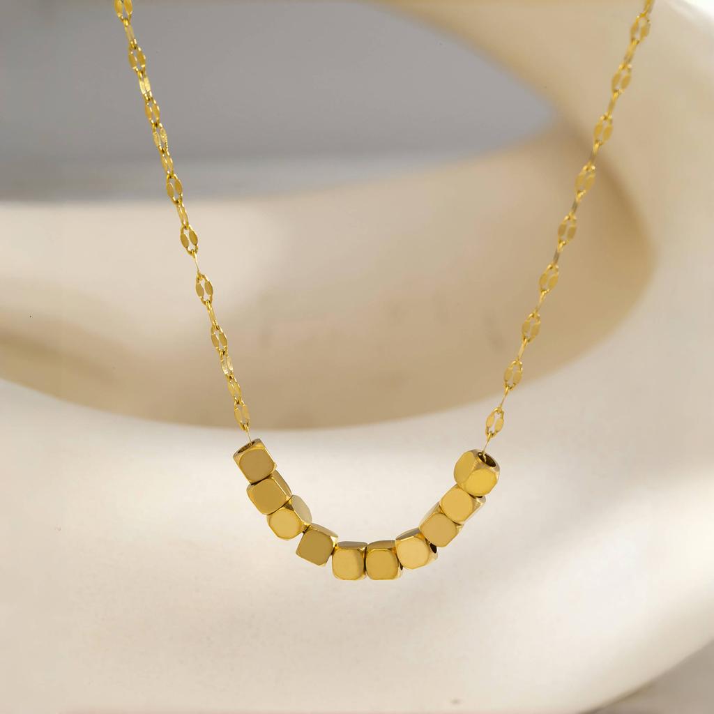 18K Gold Plated Stainless Steel Cube Pendant Necklace for Women Polished Geometric Hypoallergenic Durable Jewelry Gift