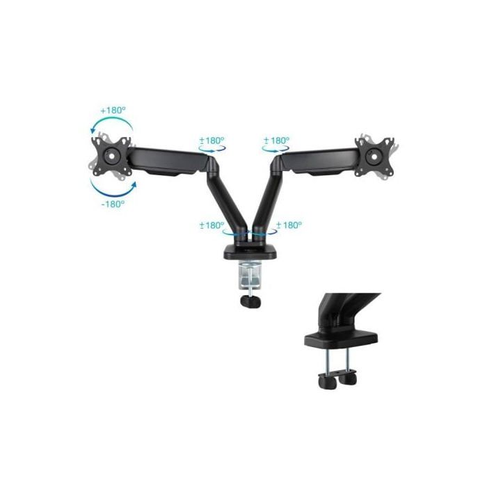 TOOQ DB5132TNR-B - Stolní držák otočný a naklápěcí pro 2 monitory, 17"-32", nastavitelný a seřiditelný s pružinovým mechanismem,