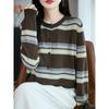 DAFIFY Women's Fashion Casual Fall Winter Stripe Print Long Sleeve O-Neck Sweaters