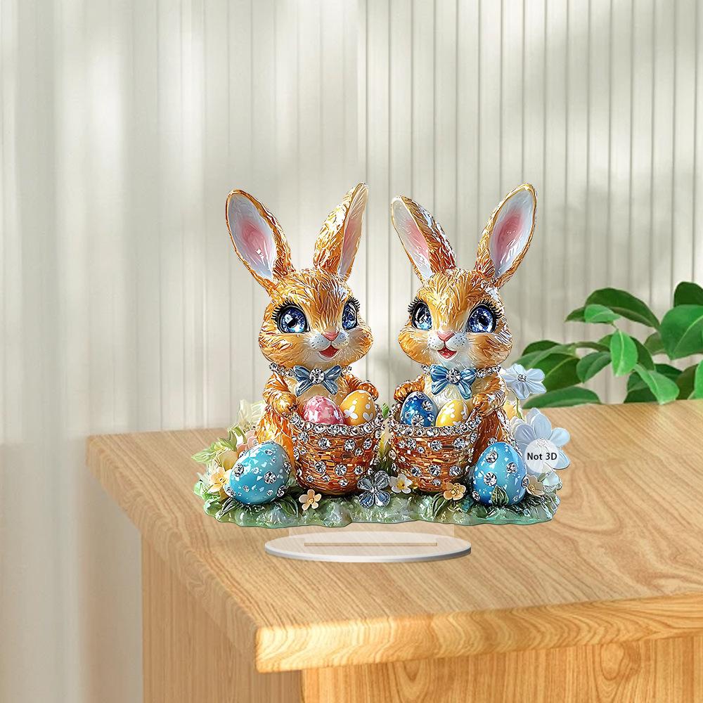 2D Flat, Easter Cute Rabbit Acrylic Desktop Decoratio, with Base, Suitable for wall decoration, porch, room, villa, accents Home, Hallway, or Workplac