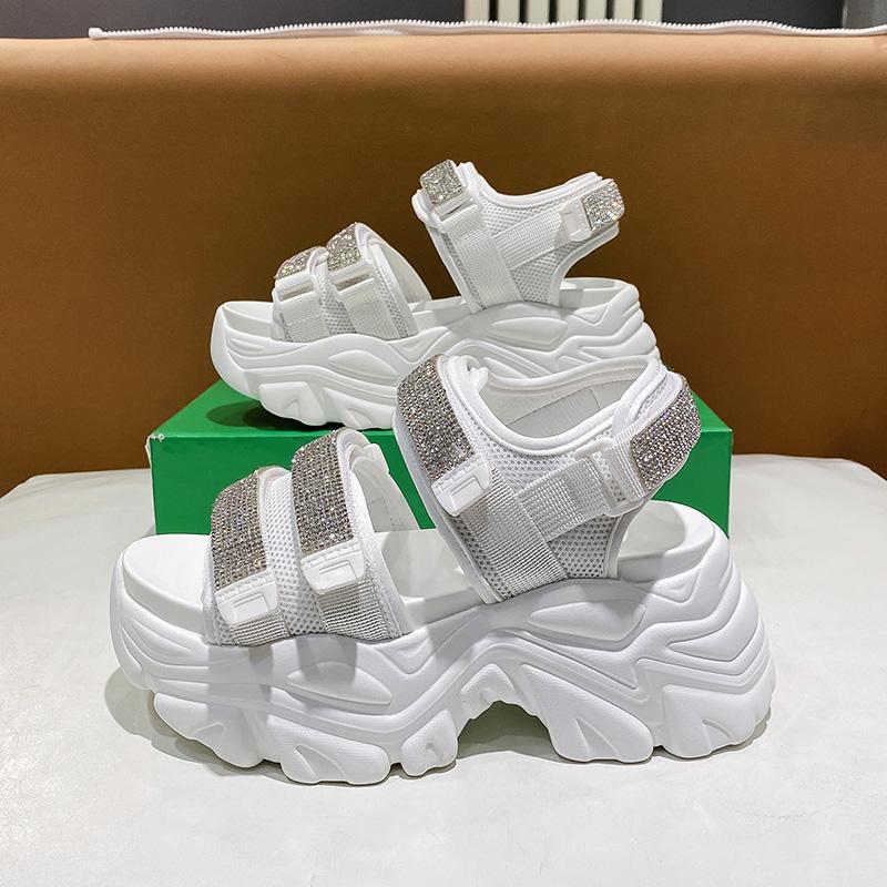 Fashion Women Thick Bottom Gladiator Sandals Summer Chunky Bling Sneakers Fashion High Platform Slippers 8CM Wedge Heel Beach Sandalias