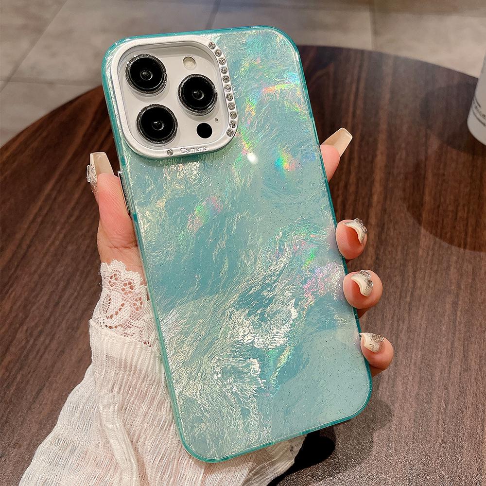 

Colorful Iceberg tin foil pattern rugged phone case for iPhone 15 14 13 12 11 Pro Max diamond lens frame shockproof hard cover For iPhone 15 Pro Max