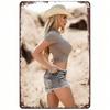 Sexy Cowgirl Jeans Hat Retro Pinup Metal Poster Wall Art for Home Bar