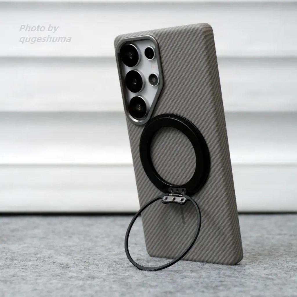 Carbon Fiber Pattern Phone Case for Samsung Galaxy S25Ultra- Metal Frame Magnetic Ring Shockproof Cover On Samsung S25/S25 Plus/25 Ultra/S24 Ultra
