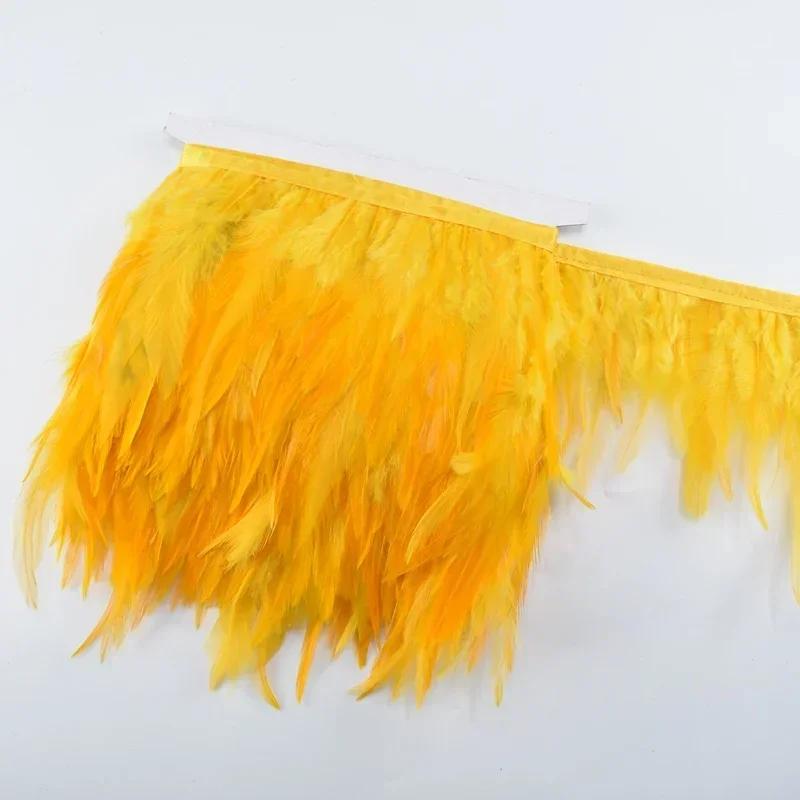 FeatherColored Pheasant Feathers On Tape Trim Fringe White Black Rooster Chicken Feather Skirt Trims Clothes Ribbon Sewing Handicrafts