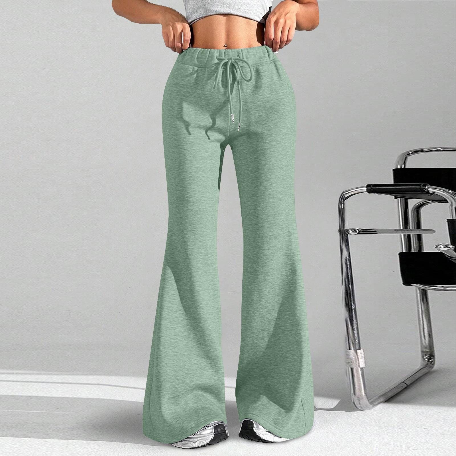 

Ladies Fashion Loose Draw String Waist Solid Color Cargo Pants Leisure Flares L