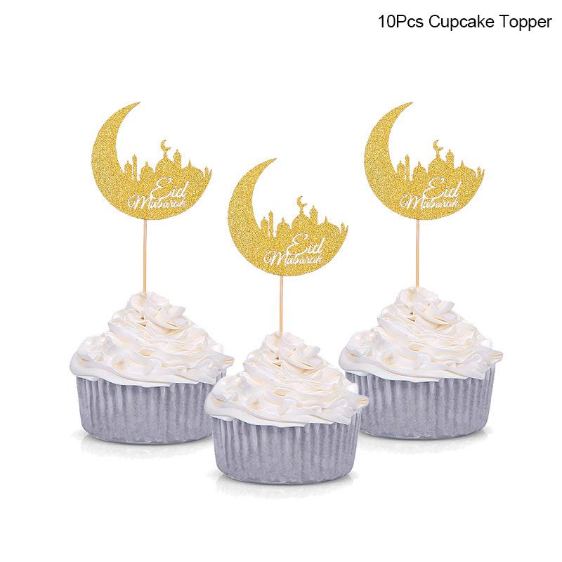 Golden Acrylic Eid Mubarak Cake Toppers Castle Moon CupCake Topper for Ramadan Mubarak Islamic Festival Party Cake Decorations