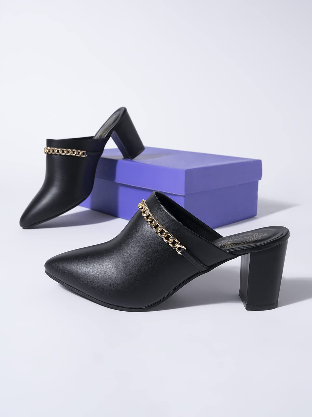 Shoetopia Women & Girls Pointed Toe With Stylish Golden Chain Pumps/Bantu-428/Black/Uk4 4 UK чёрный