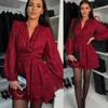 New Fashion Vintage Lantern Sleeve Party Club Dress Women Elegant Slim Loose Sexy Red Casual Dresses Women High Waist A Line Ruffled Black Dress 26060
