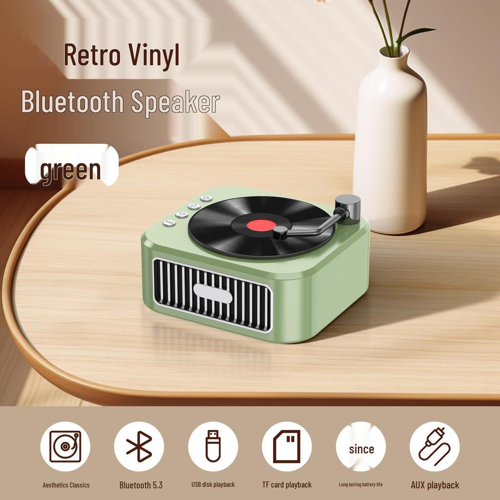 Creative Retro Vinyl Record Player: Portable Bluetooth 5.3 Speaker for Outdoor and Desktop Use