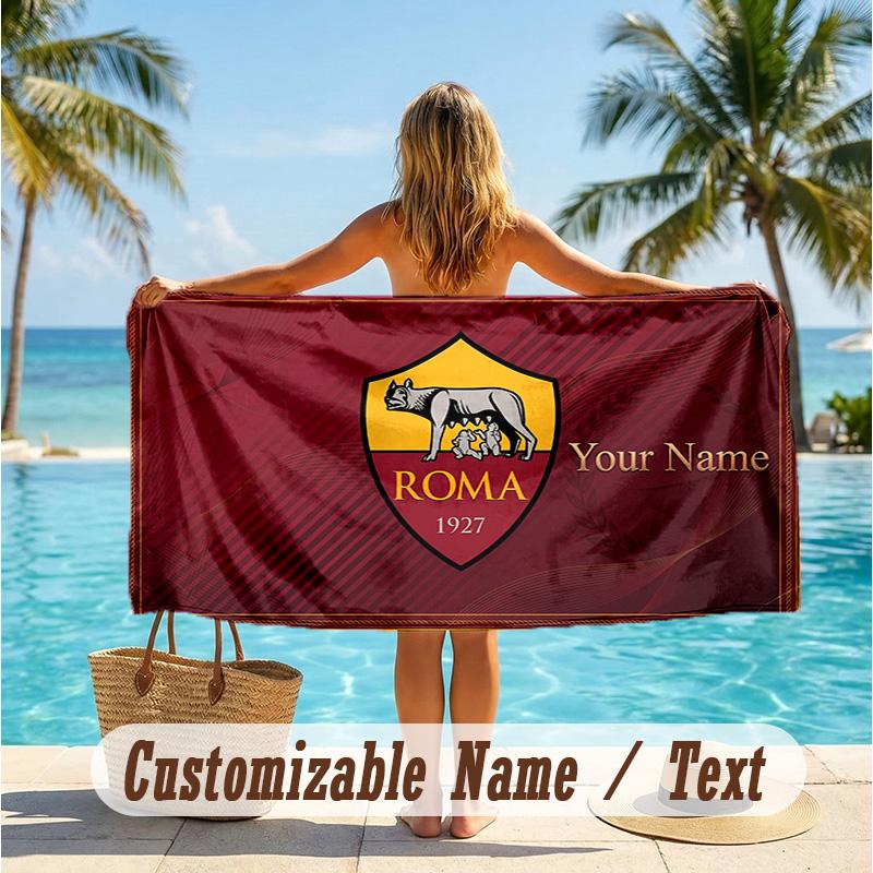 Custom Text Beach Towel, Soft Absorbent Swimming Multi-use TowelAS Roma FC