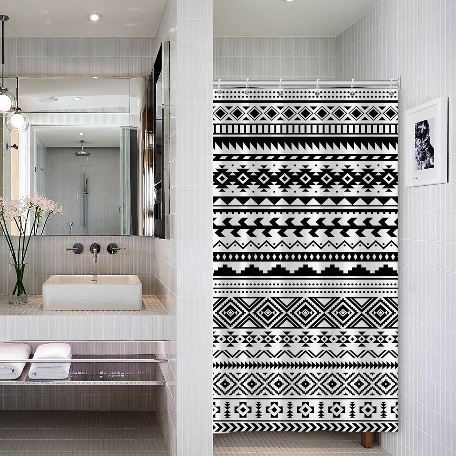 

Modern Black White Geometric Shower Curtain Bathroom Decor Tribal Pattern Waterproof Fabric Bath Linen Home Interior Designideas W60H190(CM)-1 Pcs