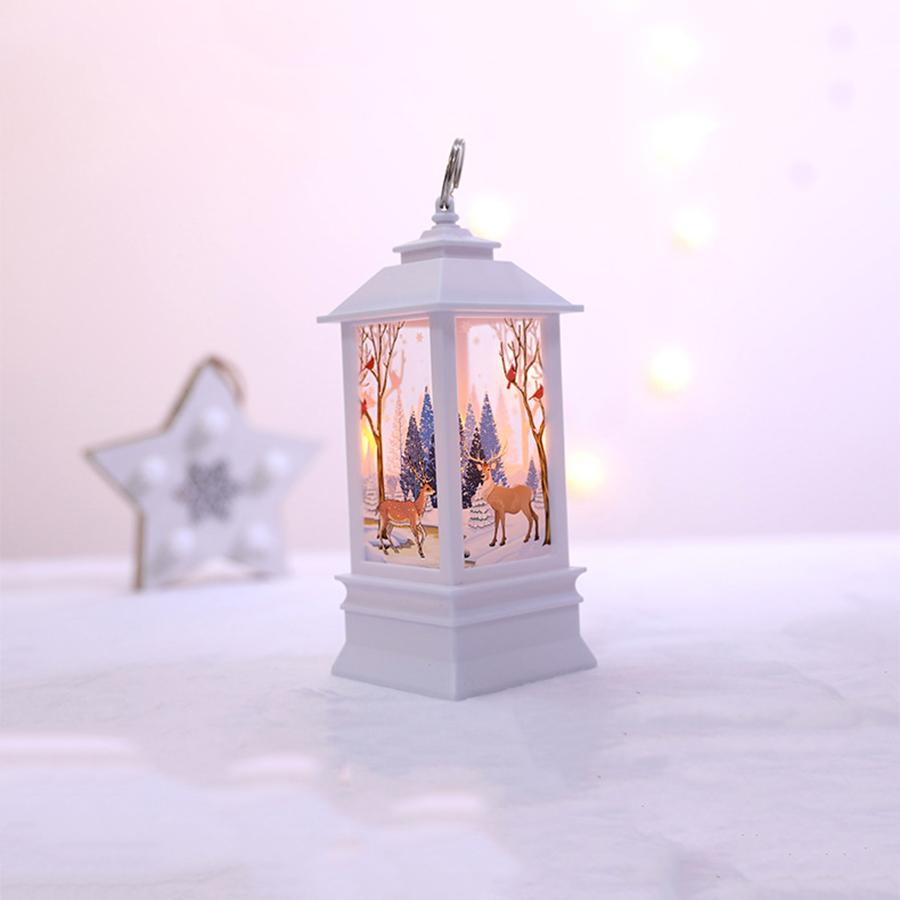 Christmas Santa Claus Snowman Deer Flame Lights Lamp Hanging Lantern Ornament