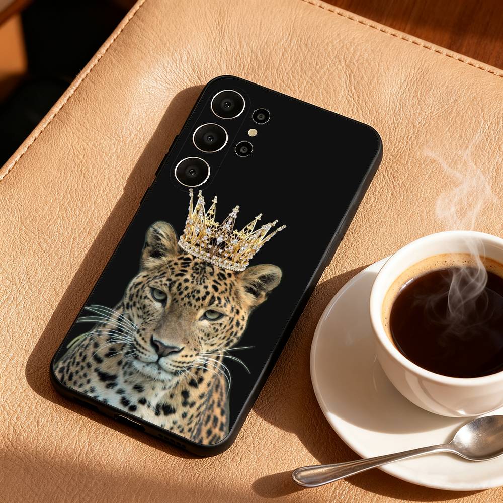 L-Luxury F-Fashion Leopard Print Phone Case For Samsung S26,S25,24,23,22,30,21,10,9,Ultra,Plus,Lite,Black Soft Case