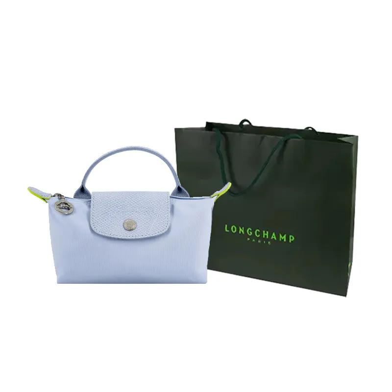 LONGCHAMP Le Pliage Green Cow Leather Trim Dumpling Bag Handbag Small Women's Light Blue (Unisex) Handbags 34175919P79