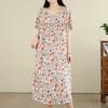 DIMANAF New 2026 Summer Beach Women Plus Size Lady Long Dress Loose Oversize Cotton Vintage Floral Print