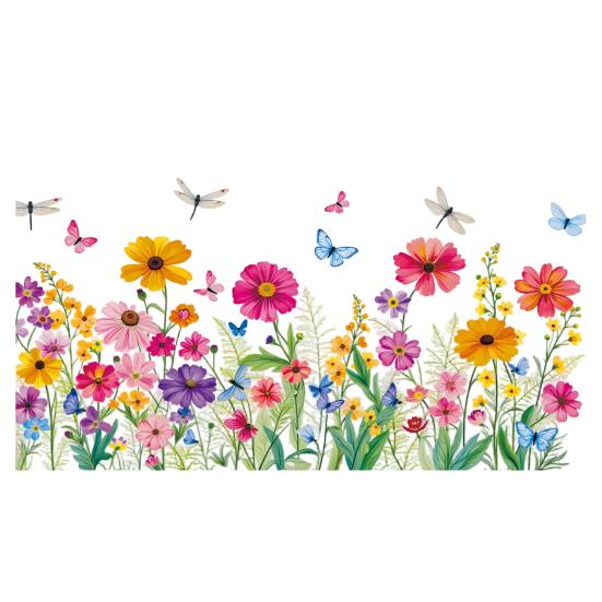 Spring Summer Flower Butterfly Window Cling Colorful Floral Window Sticker Removable Double-Sided Static Decals for Home Office Classroom Decor