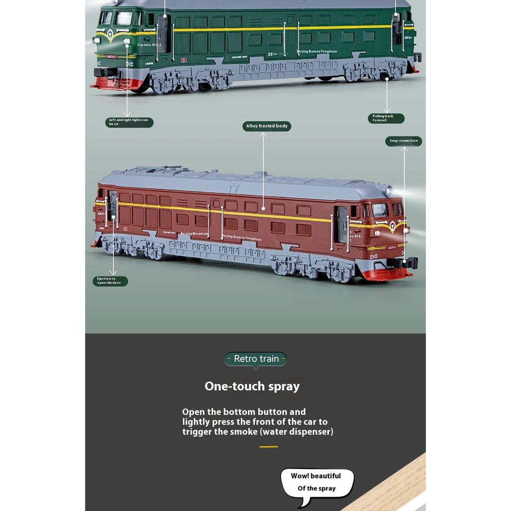 1/32 Diecast Nostalgic Steam Green Leather Train Toy Can Be Sprayed Alloy Train Children's Toy Kids Gift Birthday Present for Boys