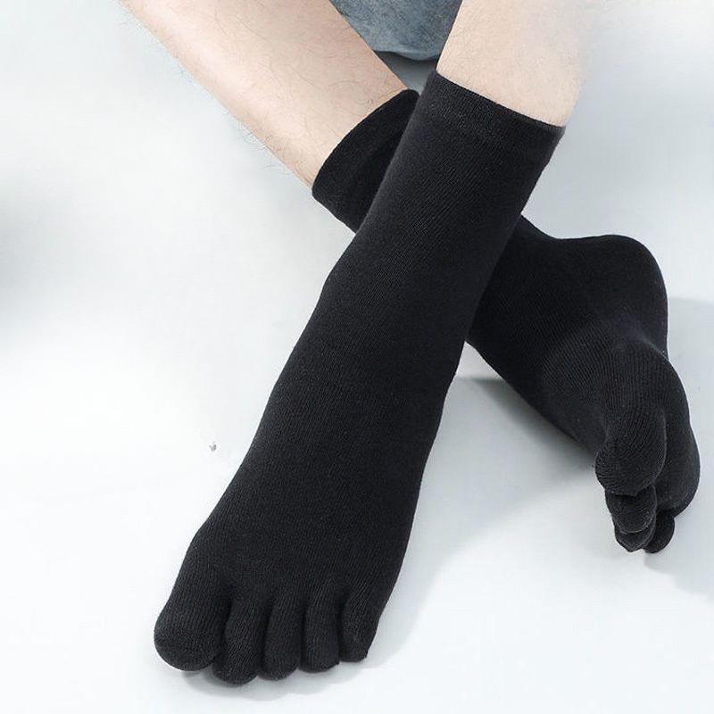 Five-finger Socks, Solid Color Couple Mid-calf, Antibacterial, Deodorizing, Men's Non-falling Heels, Toe Separation Cotton Socks