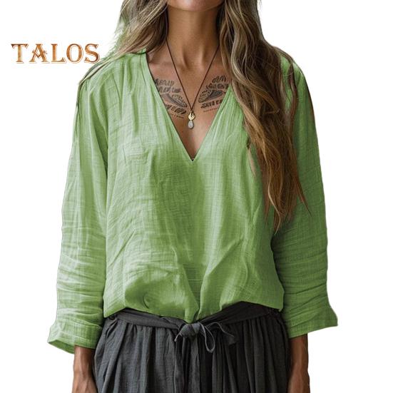 Dámská košile s dlouhým rukávem s výstřihem do V, jednobarevná, ležérní volný střih, topy, všestranná halenka na práci, na denní nošení, na párty