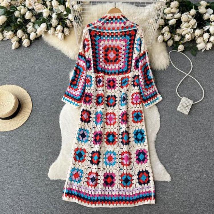 Böhmischer Strickschal Pullover Hohl-Spitzenärmel Häkel-Stickerei Design Lockerer Cardigan Mantel