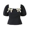 European and American Style, French Style, Women's Clothing, Fashionable and Versatile Casual Simple French Bow T-shirt Top