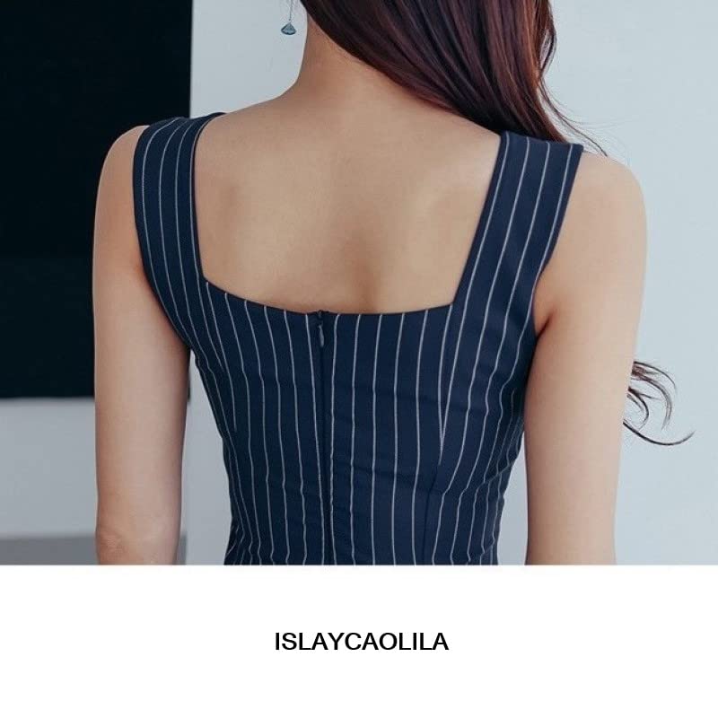 ISLAYCAOLILA E18 Scarlet Cabaret Mini Club Party Tight Midi Bodycon Dress Women's (XL, Navy) Dress, Dress, Dress, Dress, Dress, Striped, Sleeveless,