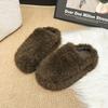 Simple thick-soled versatile bag head half slippers women's shoes wear 2025 new autumn and winter lazy fluffy shoes single shoes
