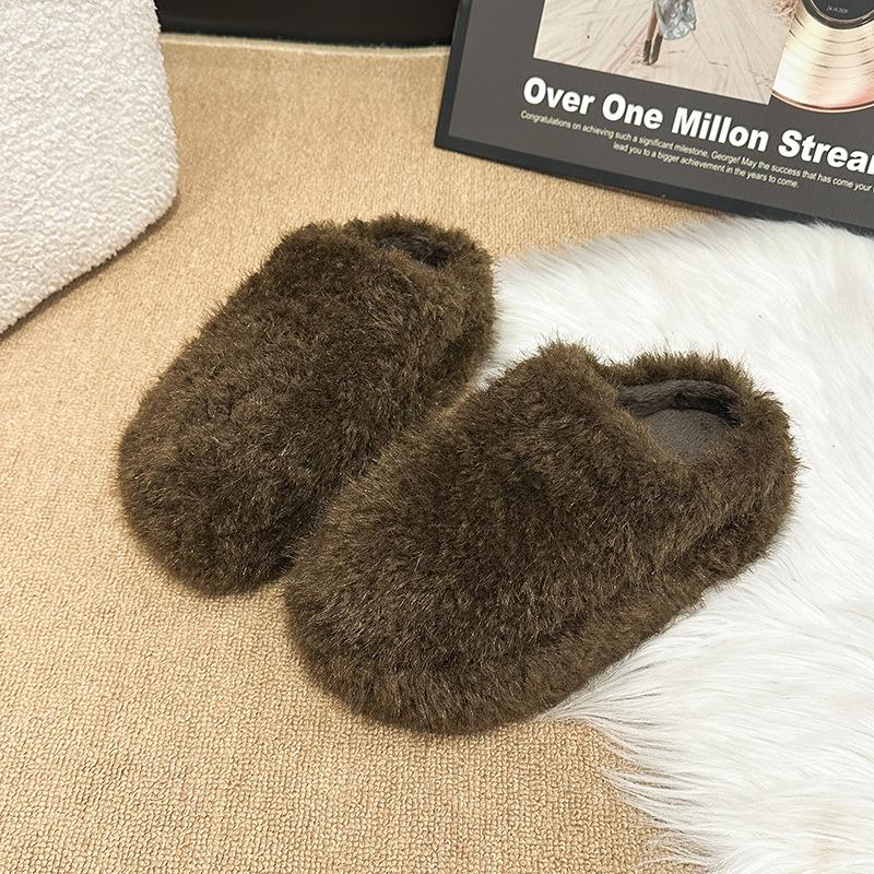 Simple thick-soled versatile bag head half slippers women's shoes wear 2025 new autumn and winter lazy fluffy shoes single shoes