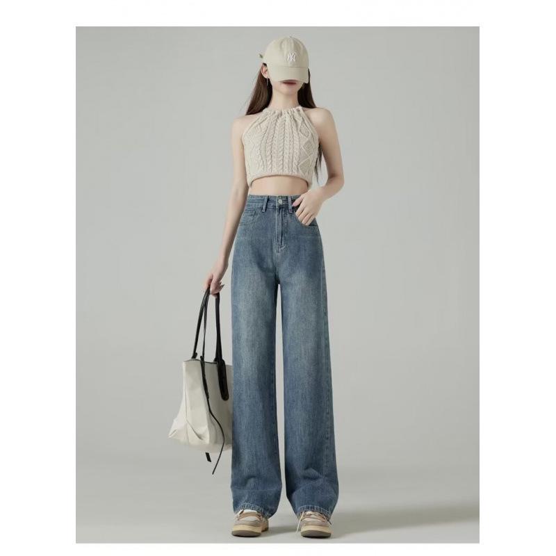 2025 Spring/Summer Women's White High-Waist Wide-Leg Floor-Length Jeans