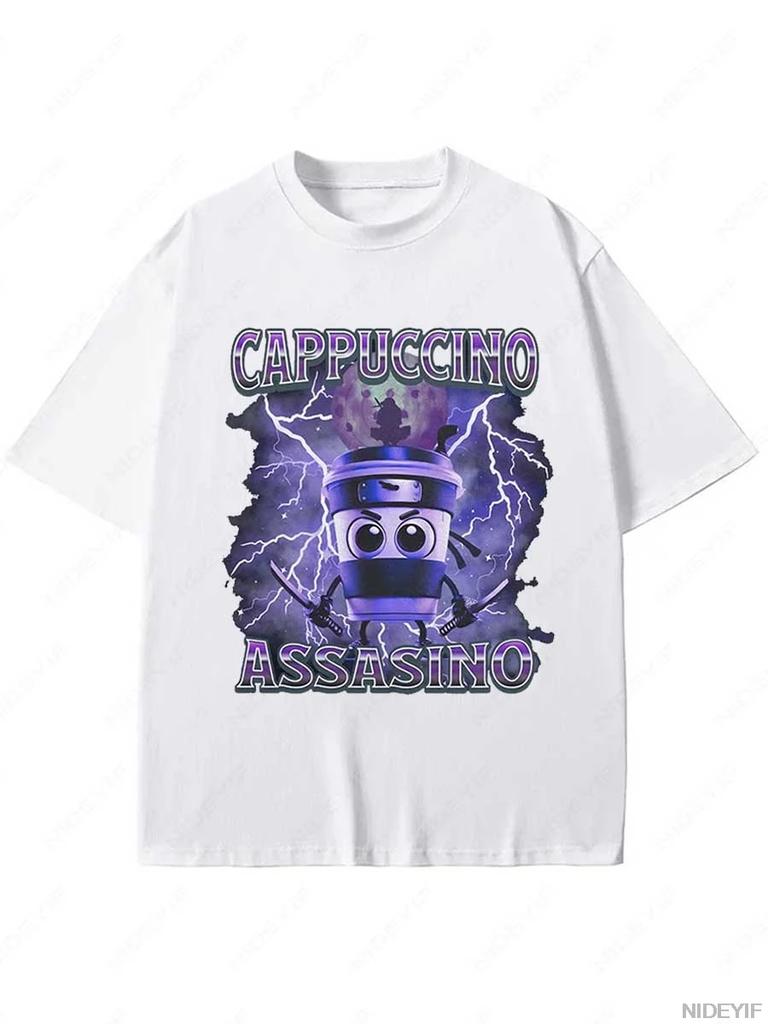 Cappuccino Assassino Tričko Retro Italské Brainrot Meme Grafická Trička Léto Měkké Unisex Tričko Topy P93