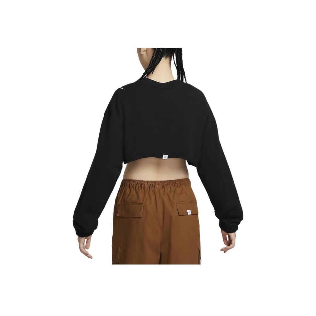 Nike Sportswear Loose Fit Cropped Long Sleeve Crewneck Top Women Tops Black FV7510-010