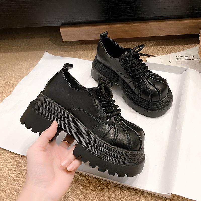 Thick-soled Round Head Small Leather Shoes Women's 2025 Spring New Small Height-increasing Women's Shoes Soft-soled Lightweight Muffin Loafers