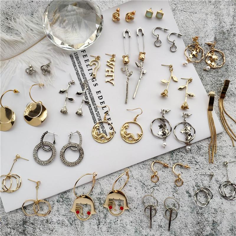 Fashion Geometric Round Drop Earrings Temperament Simple Star Tassel Pendant Earrings Female Gifts Jewelry