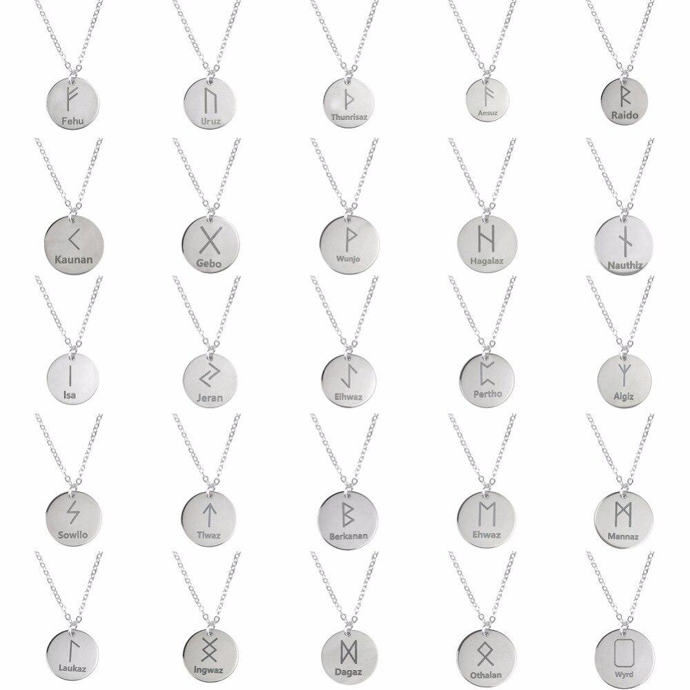New Style 25 Style Rune Letters Viking Necklaces & Pendants Stainless Steel Material Statement Necklace Women Jewelry