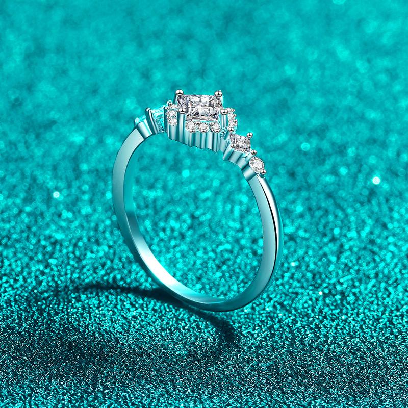 Sterling Silver Princess Cut Moissanite Ring for Women, Elegant Bridal Wedding Jewelry Gift for Her