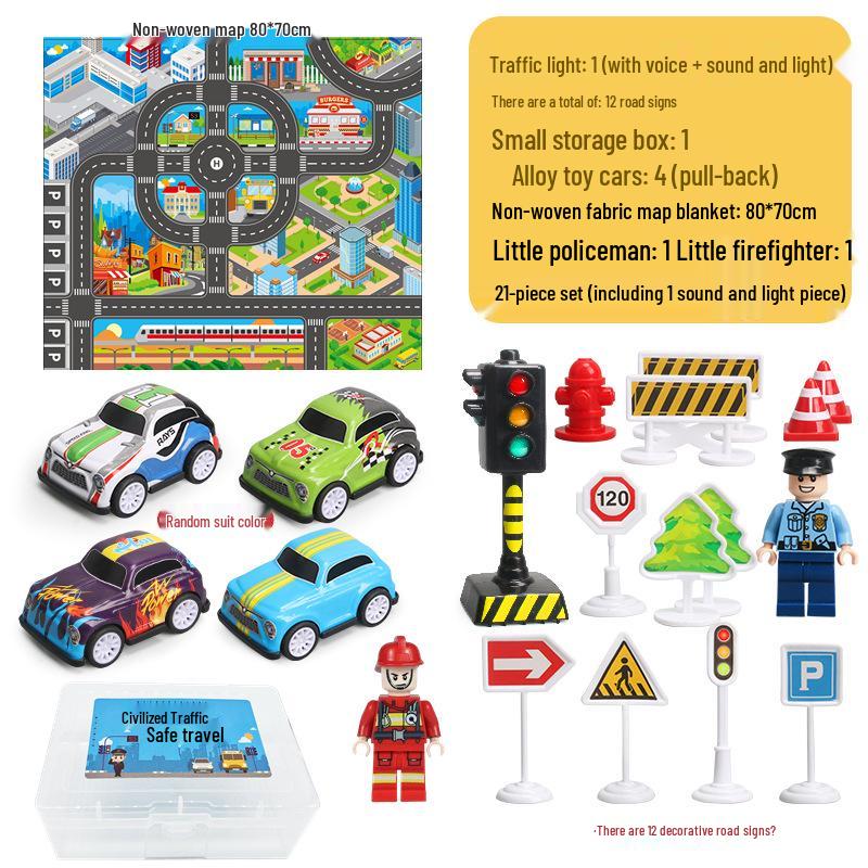 Traffic Signal and Light Educational Set: Safety Teaching Aids, Road Signs, Car Models, and Parking Scene Map