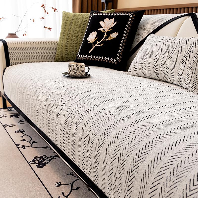

French Retro Fish Bone Pattern Sofa Cushion Cover Cloth Towel Universal Non-Slip In All Seasons New Summer Mat Cushion 70*70cm