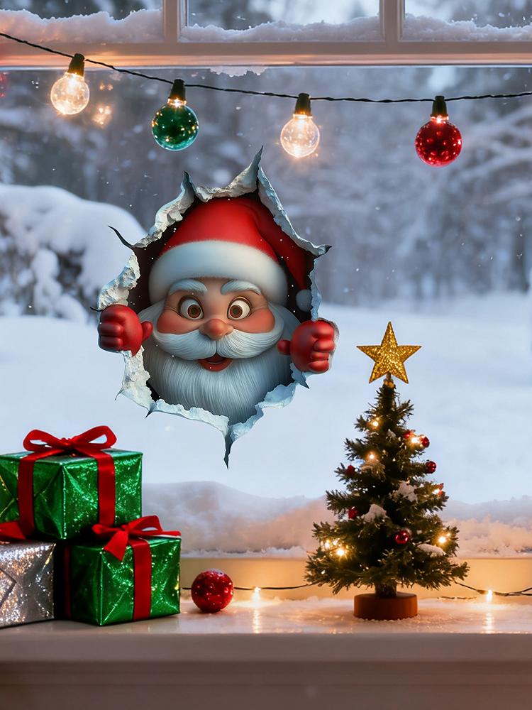 3D Christmas Santa Wall Sticker Removable Break-Through Wall Decal Vinyl Christmas Themed Wall Art Sticker For Home Car 2025