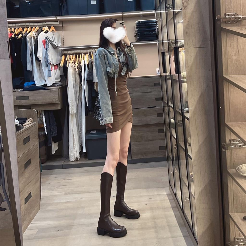 Coarse heel long tube western cowboy boots women's summer but knee long boots medium heel thick sole
