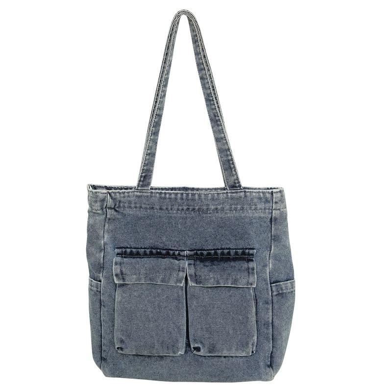Casual Washed Denim Shoulder Bag, Fashiable Hg Kg Style, Large Capacity Student Backpack for Class, Commuting Tote Bag