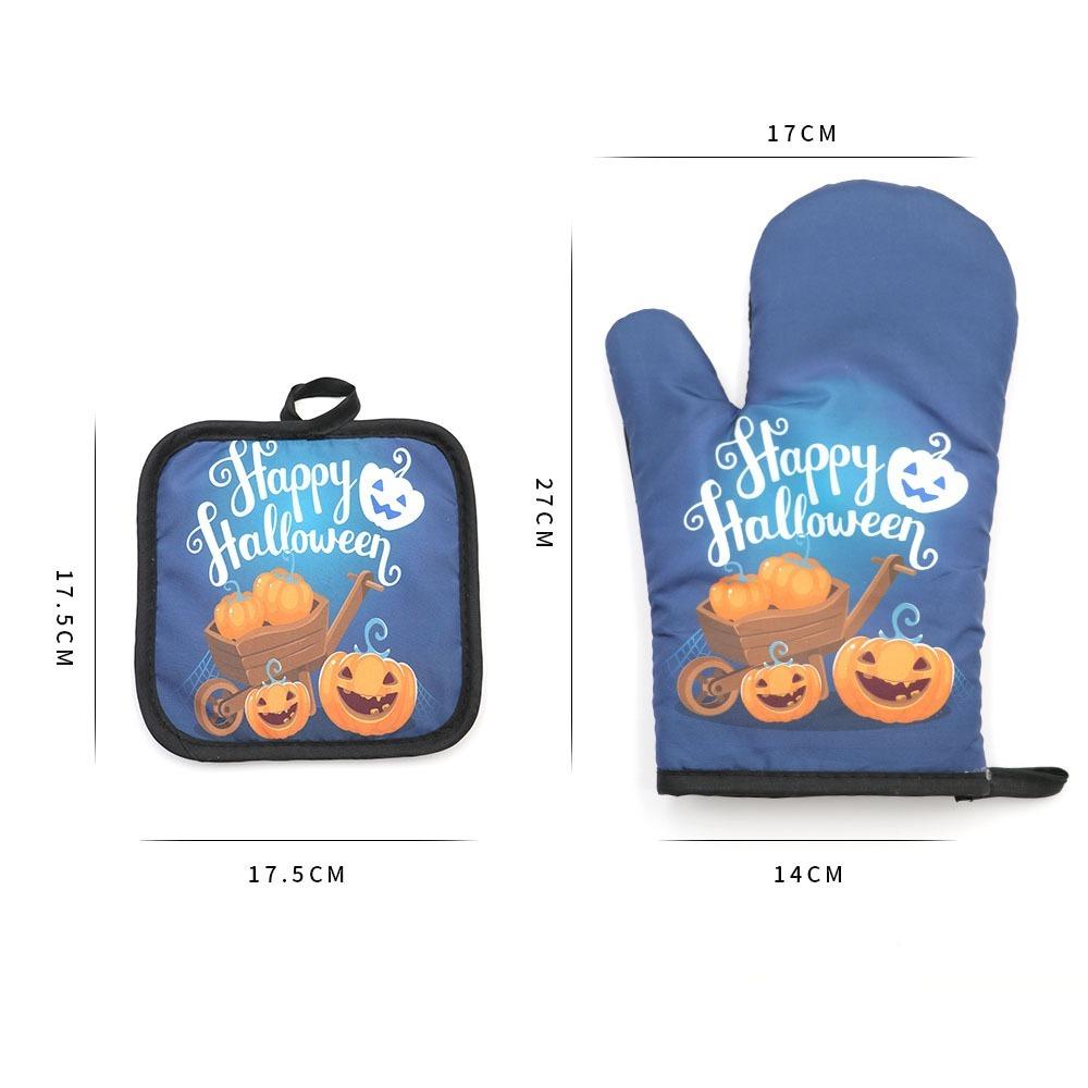 Halloween Baking Gloves, Oven Mitts/microwave Mitt Pads Set Are Reusable and Easy To Clean with Ghost/pumpkin/Halloween Patterns