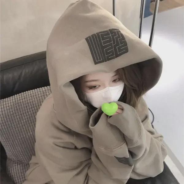 Women's Retro Fleece Sweatshirt - Korean Style Hooded Print for Autumn & Winter